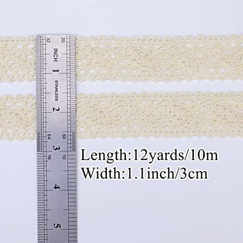 Beige Lace Ribbon 12 Yards Cotton Sewing Lace Trim Crochet Lace For Crafts, Gift Package Wrapping, Bridal Wedding Decoration, Scrapbooking Supplies #TOP2