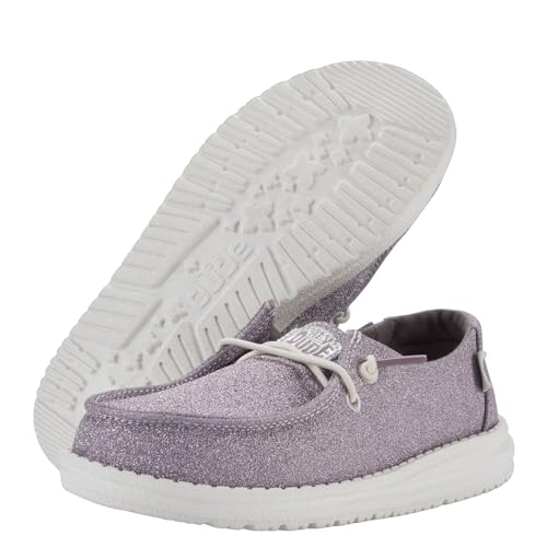 Image of HEYDUDE Girl's Youth Wendy Metallic Sparkle Slip On Shoe | Glitter Upper | Easy On Elastic Lace Sneaker