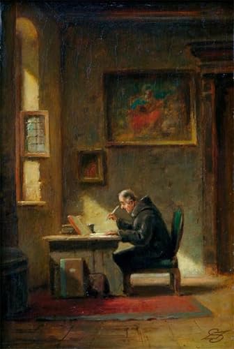 Impression peinture huile Carl Spitzweg Moine érudit au bureau sur toile premium