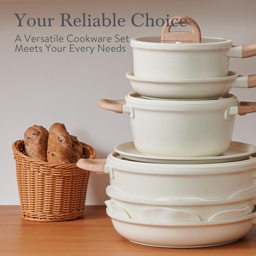 Image of USELUCK 22-Piece Ceramic Cookware Set, Nonstick Pots and Pans Set