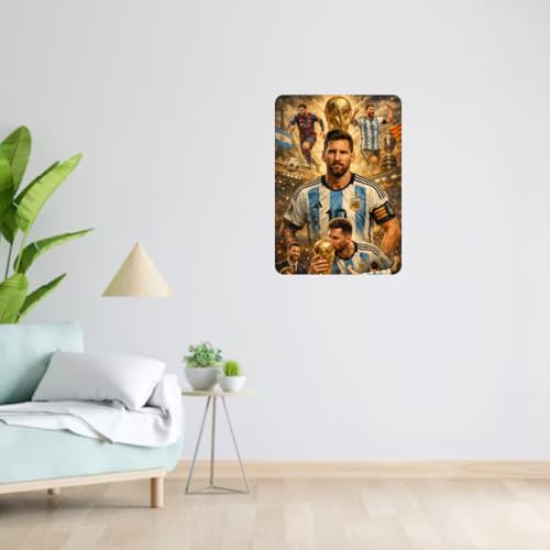 Image of Zesta Bathroom Decor Items Washroom Decor Tin Sign | Aesthetic Posters Wall Poster for Bedroom | Magnetic Cafe Decoration Items /Restaurant Decorations Items | Quirky Home Decor Bar Accent (Messi)