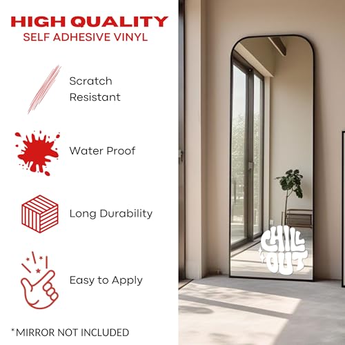 Image of Sticker for Glass & Mirrors| Minimal Vinyl Decal for Bedroom Bathroom & Cafe | Self-Adhesive Waterproof Quote Aesthetic Mirror Sticker | No Mirror Included (Chill Out, Medium, Matt White)