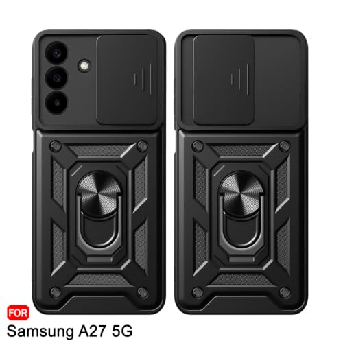 Image of TheGiftKart Tough Armor Bumper Back Cover Case for Samsung Galaxy A27 5G | Sliding Camera Cover, Kickstand & Ring Holder | 360 Degree Protection Back Cover Case for Samsung A27 5G (PC & TPU, Black)
