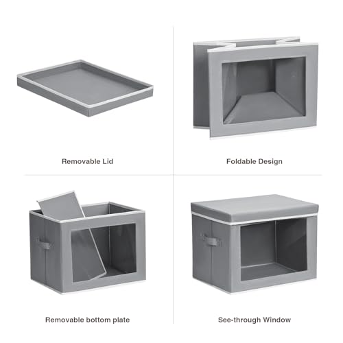 Image of Homsorout Stackable Storage Bins with Lids - Medium Storage Box with Lids, Foldable Closet Boxes for Organizing, Wardrobe Clothes Organizer with Window, Cubes Bins for Living Room, 5 Pack, Grey