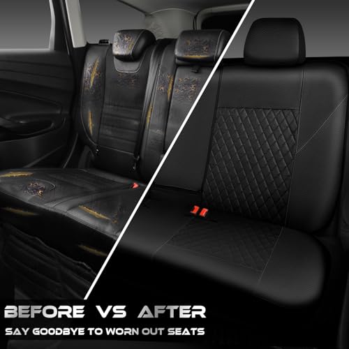 Image of CAR PASS Faux Leather Back Seat Cover, Universal Quilting Waterproof Bench Rear Seat Cover Universal car seat Cover Fit 95% Automotive Interior Covers for Sedans SUVs Vans Small Trucks, All Black