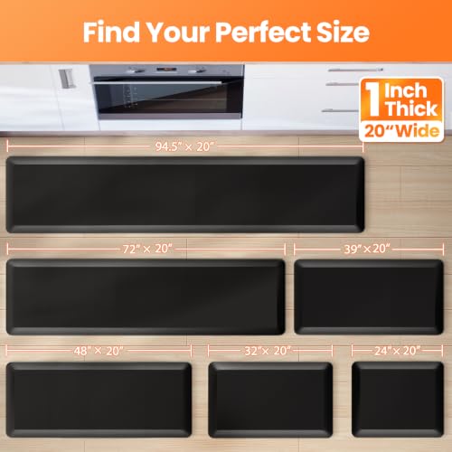 Image of 1-Inch Thick Anti-Fatigue Mat for Kitchen and Standing Desk, 20 inchx48 inch, Black