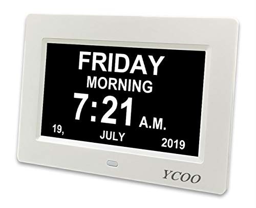YCOO Digital Calendar Day Clock with 7 Inches Display Digital Clocks,12 alarms Clocks for people living with Dementia, Memory Loss Alzheimer, 7-inch Digital Photo Frame (Warm White 7 inch)