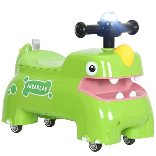 AIYAPLAY Coche de Paseo para Niños, Deslizador de Pie a Suelo en Forma de Dinosaurio con Almacenaje Bajo el Asiento, Andador para Bebés con Luz, Música y Sonidos para 18-36 Meses, Verde