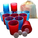 🍺 Kit completo de Beer Pong con 10 vasos rojos, 10 vasos azules y 4 pelotas de ping pong en una mochila de algodón. Un juego para beber de gagos para descargar tu Beer Pong completamente nuevo🍺