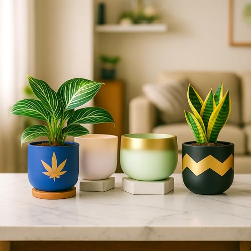Image of Urban Plant Terracotta Pot - Trendy Planter for Modern Home & Garden Spaces (Terracotta Gems - Set of 4)
