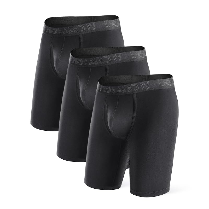 david archy Men's 3 Pack Bamboo Rayon Underwear Extremely Soft Breathable 8 Inch Leg Trousers with Bow Tie XL Black-picture-22