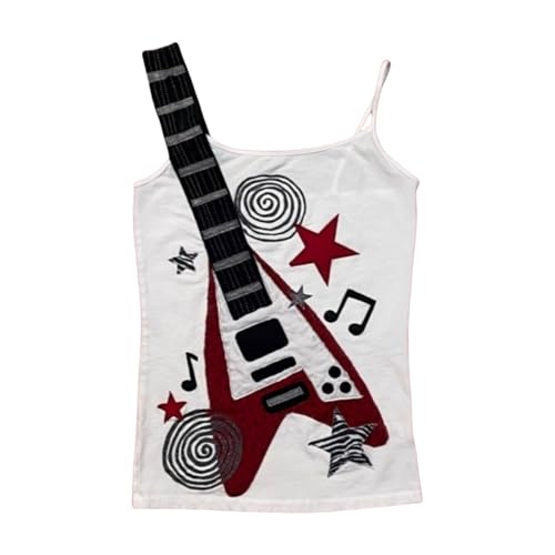 Punk Goth Guitar Graphic Spaghetti Strap Tops Cute Y2K Summer Sleeveless Shirts Fairy Grunge Tank Crop Tees Clothes