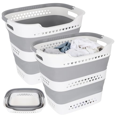 Listado de Cestos para Ropa Sucia de Plastico del mes. 48 2 cestas plegables de lavandería para ropa sucia, cesta de lavandería de plástico de 43 litros para recámara, contenedor de cesta de lavandería plegable duradera con asas...
