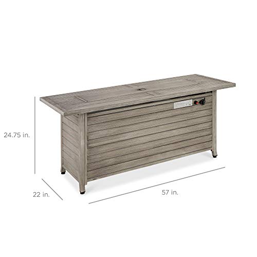 Best Choice Products 57In Propane Gas Fire Pit Table, 50,000 Btu Outdoor Rectangular Firepit For Outside, Patio W/Extruded Aluminum Table Top, Burner Lid, Storage, Cover, Glass Beads - Gray #TOP6
