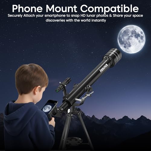 Image of Sounce Astronomical Land Sky Refractor Telescope with 28x 350x Zoom Fully Coated Glass Optics Alt Az Mount for Beginners Professionals to Explore Moon Saturn Rings Planets and Deep Sky Objects (Black)