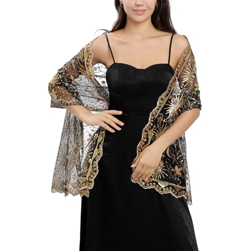 Ladiery Sequin Stars Moons Shawls and Wraps for Evening Dresses,Women sparkly Sheer Mesh Wedding Shawls for Evening Party3