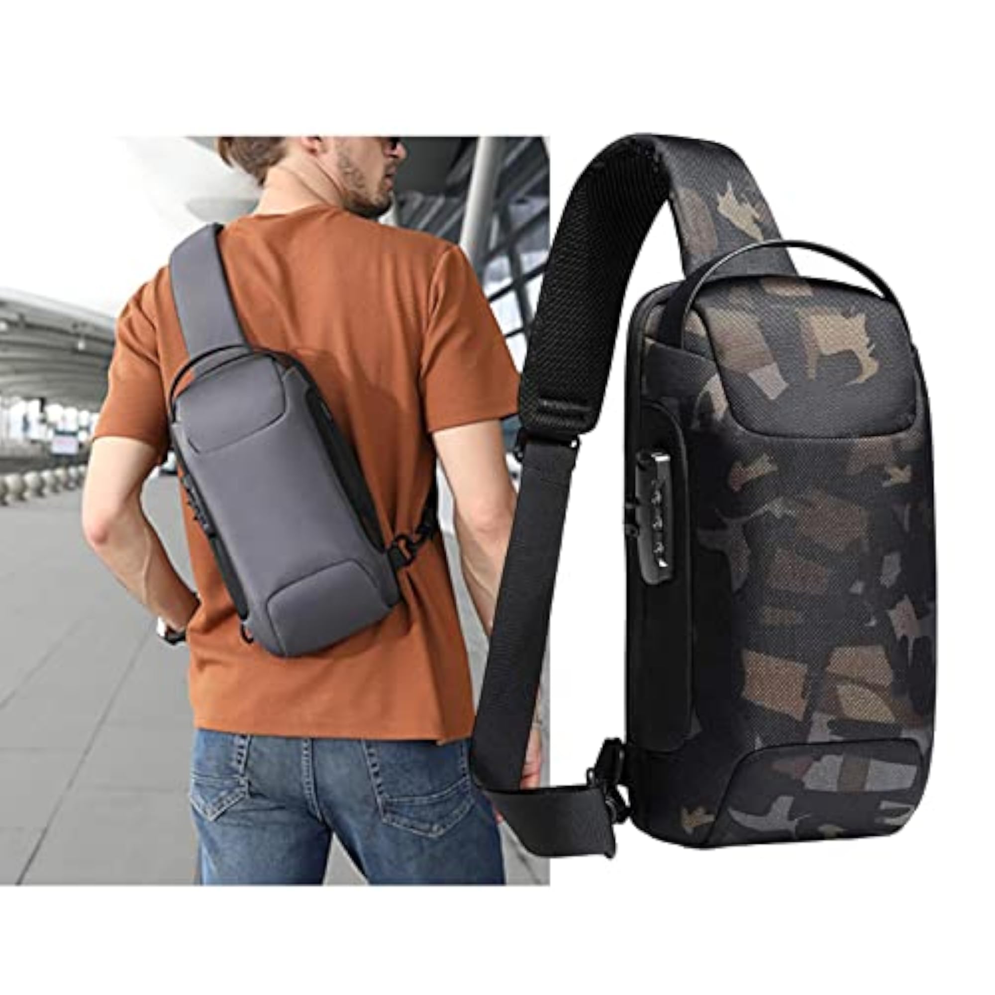 Sling Bag for Men with Lock Backpack Handbag for Cycling Travelling Black