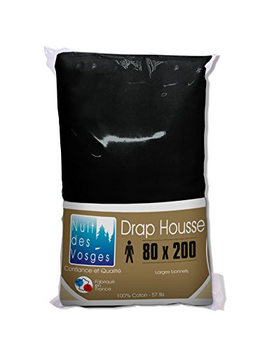 Nuit des Vosges 2106398 Cotoval Spannbettlaken Uni Baumwolle Schwarz 80 x 200 cm Cover