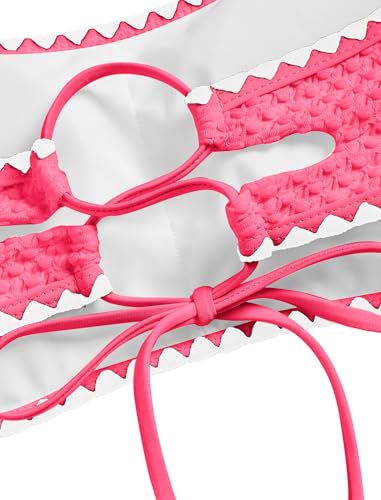 Image of ZAFUL Women's High Cut Bandeau Bikini Set Strapless Solid Color 2 Pieces Bathing Suit Swimsuit (9-Rose Red,M)