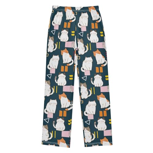 Cartoon Cats Dark Blue Boys Pants for Kids Jogger Pants with Pockets S-XL