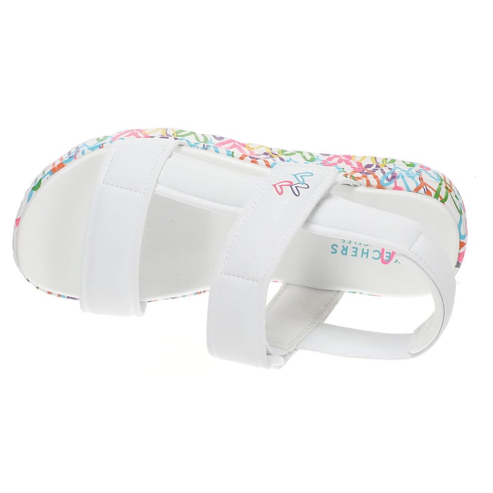 Skechers Uno Lite Sandal-Sunny Love 314094L Girls' Toddler-Youth Sandal, 1 M US Little Kid, White-Neon-Multi