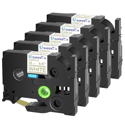 USUPERINK 5PK Compatible Label Tape Replacement for Brother P-Touch TZ-R234 TZe-R234 TZeR234 TZR234 Gold on White Satin Ribbon Embellish Fabric Tapes work with PT D210 PTD400AD 12mm 0.47''x 13.1ft(4m)