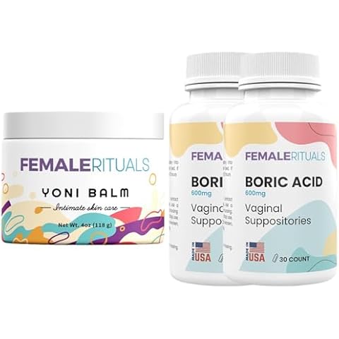 Vulva Moisturizing Cream & Boric Acid Suppositories for Women 600mg 60 Pack Bundle - Vaginal Moisturizer Cream for Dryness, Itching, Burning & Vaginal Suppository for PH Balance & Vaginal Health Cover