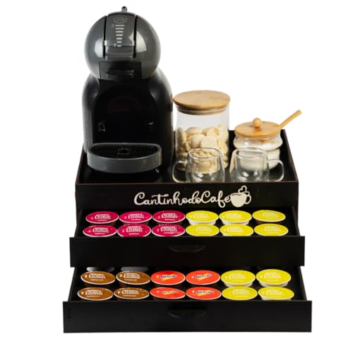 Suporte porta capsula bandeja cantinho do café com 2 gavetas comporta 48 capsulas apoio cafeteira xí