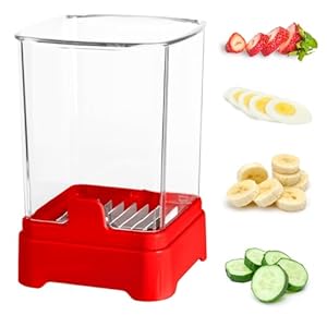 3-in-1 Strawberry Banana Egg Slicer Cup | Detachable Fruit Cutter with Push Plate for Effortlessly Safe Slicing | Quick Meal Prep & Snacks Kitchen Gadget (Red)