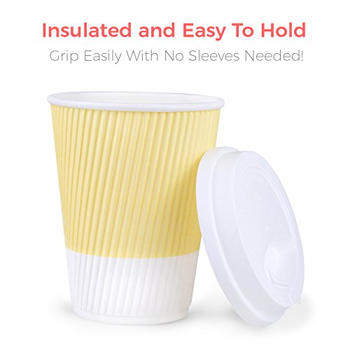 Premium Disposable Coffee Cups With Lids - (90) Durable 12 oz To Go Coffee Cups With Tight Resealable Lids Prevent Leaks! Sturdy, Insulated For Hot Beverages. Will Not Bend With Heat Or Burn Fingers!