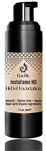 BaeBlu InstaFame HD Hi-Def Liquid Foundation, 100% Vegan, Gluten-Free and Made in USA with Natural and Organic Ingredients, Manhattan