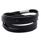 Hochwertiges Leder DonDon Herren Lederarmband Wickelarmband schwarz mit Magnetverschluss