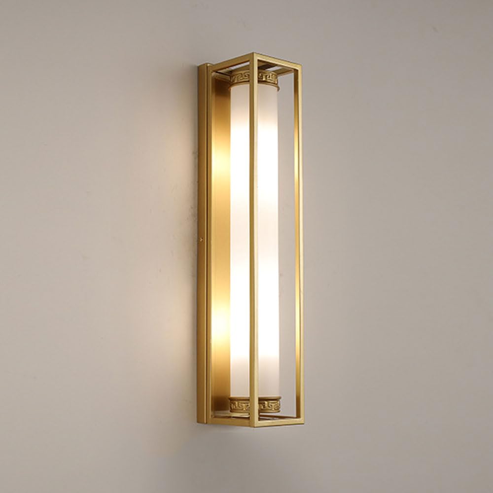 MESOVFCA Elegant Gold/Black Retro Wall Lamp - American Style Lantern Transparent Glass Shade for Outdoor & Indoor(Dark-30.5in)