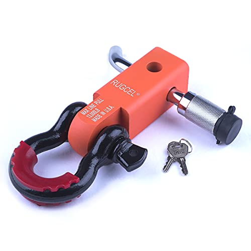 RUGCEL Shackle Hitch Receiver 2 inch 13000 Lbs working load limit Never Rust Receiver Shackle Bracket Heavy Duty and Solid with 3/4'' D Ring Shackle, Towing Accessories for Trucks Jeep (black shackle)