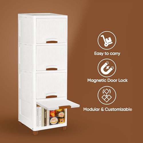 Image of TEKCOOL Plastic Wardrobe for Clothes : Versatile Plastic Cupboard for Storage Organizer & Organisers Storage Box for Ideal for Neat and Tidy Storage Solutions Almirah for Clothes (White, 4XL);