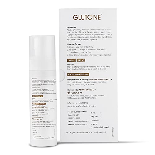 Image of Glutone Pore Tightening Toner with AHA& Witch Hazel Extract |Smoother skin Appearance, clears & tightens clogged pores |Gentle Exfoliation for Sebum & shine Control |100ml