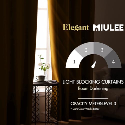MIULEE Room Darkening Curtains Thermal Insulated Drapes Solid Window Treatment Set Grommet Top Light Blocking Blackout Curtain for Living Room/Bedroom 2 Panels 52 x 84 inch Length Yellow
