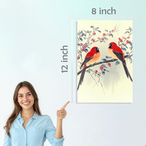 Image of SiddArtify Bird Wall Art Poster Print Set - Watercolor Bird and Blossom Prints for Living Room Bedroom Decor - 8x12 Sticker Pack of 6