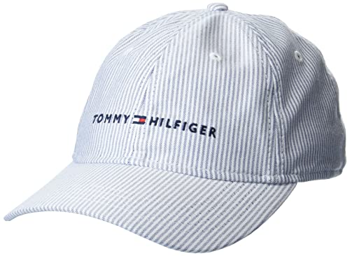 Tommy Hilfiger Men's Logo Dad Baseball Cap, White/Blue Multi, One Size