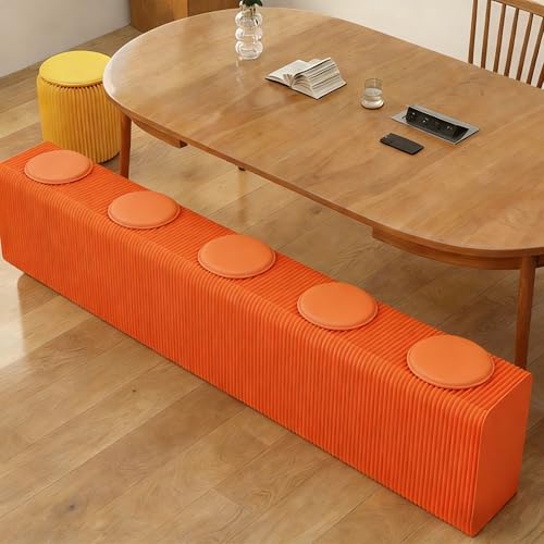 Image of Rectangle Ottoman - Folding Bench Rest for Bedroom & Entryway, Collapsible Stool with Pad, Portable Stool & Square Ottoman for Living Room Home Decor, Aesthetic Kraft Paper Footrest (Orange)