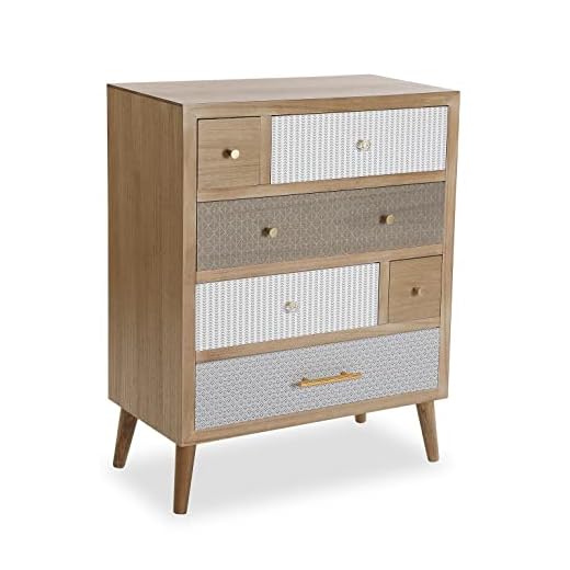 Versa Kapua Cómoda Cajonera para Almacenaje, Cajonera dormitorio, Sinfonier, Con 6 cajones, Medidas (Al x L x An) 86 x 67 x 34 cm, Madera, Color Gris, blanco y marrón