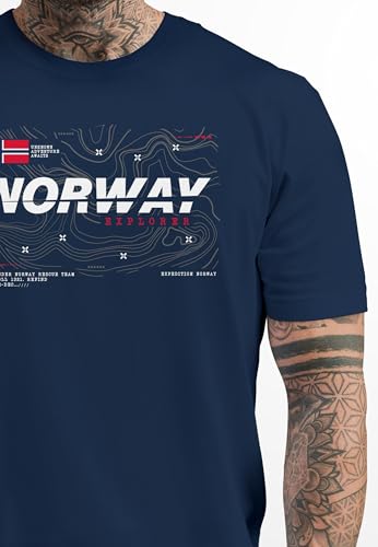 Neverless Herren T-Shirt Norwegen Print Shirt Flagge Schriftzug - Skandinavien Explorer Fashion Streetstyle