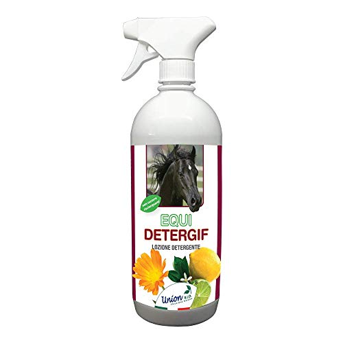 Union Bio® Equidetergif Nettoyant pour cheval, 1 litre, fabriqué en Italie, sans rinçage, riche d'extraits végétaux synergiques entre le calendrier et le citron, 1 litre.