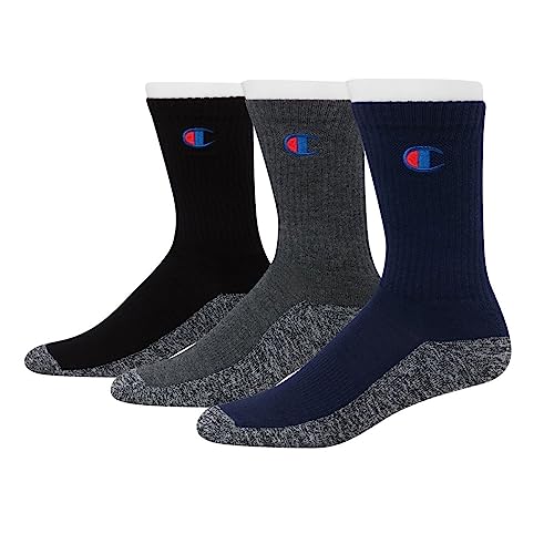 Champion 3-Pack Memory Cushion Crew Socks (Navy/Charcoal/Black)