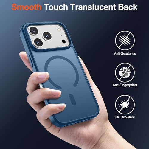 Image of SUPFINE Magnetic for iPhone 17 Pro Case (Compatible with MagSafe)(Military Grade Drop Protection) Translucent Matte Shockproof with Anti-Fingerprint Phone Cover,Deep Blue