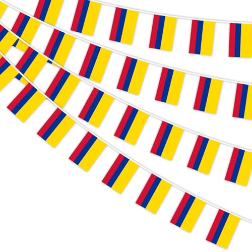 Image of AhfuLife 60 Pcs Colombia String Flags for Party Decorations, Small Colombia Flag Bunting Banner- Double Sided for National Day Football Fan Party Heritage Hispanic Month Decorations (5.5x8.3 Inch -33 Ft)