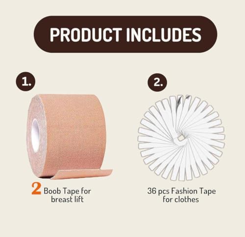 Image of HSR Boob Tape Kit - Breathable Instant Boob Tape with 10 Nipple Pasties for Fashion, with 36 Strips Double Sided Tape for Clothes, and 1 Pair Reusable Nipple Cover for Women