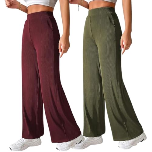 Image of GRECIILOOKS Women's Parachute Cargo Pants - High Waist Flared Korean Trousers| Trendy Casual Wear for Daily & Travel Use (Available in Plus Size)