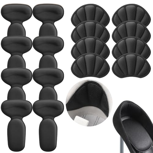 Image of Geyoga 8 Pairs Adhesive Heel Cushion Pads for Too Loose Big Boots Cuttable Reusable Back of Heel Shoe Pads Grips Inserts for Women Men Anti Blister Shoe Guards Liners for Improving Fit(Black)
