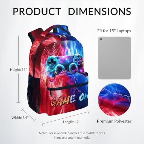 COZYAURA Kids Backpack Boys - Gamer Backpacks for School - 17 Inch Gaming Bookbag for Children - Cool Schoolbag for Elementary Primary2